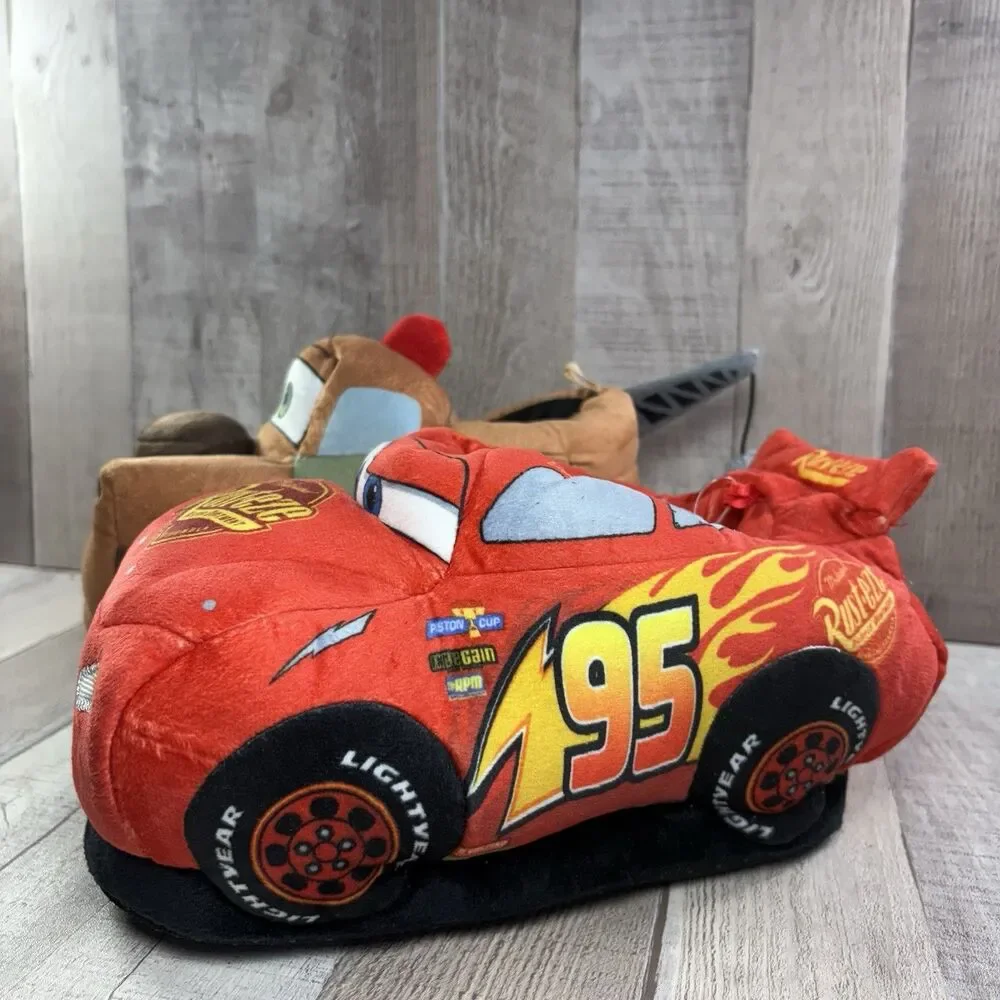 Disney Cars Small Kids Light-Up 3D Plush Slippers Size 13/1 McQueen Mater Red
